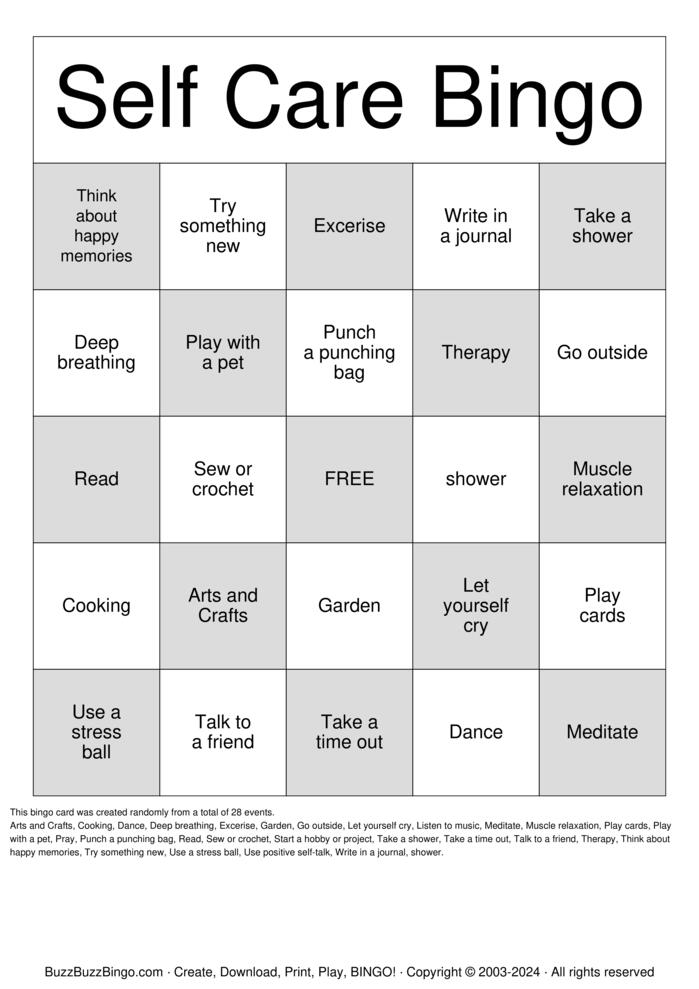 Self-Care Bingo Bingo Cards to Download, Print and Customize!
