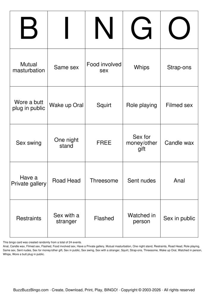 Download Free Sex Act Bingo Bingo Cards