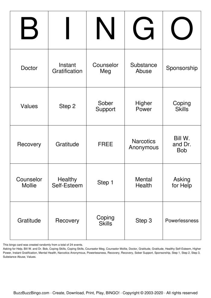 Substance Abuse Bingo Cards to Download, Print and Customize!