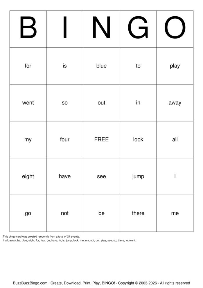Download Free Vocabulary Bingo Cards