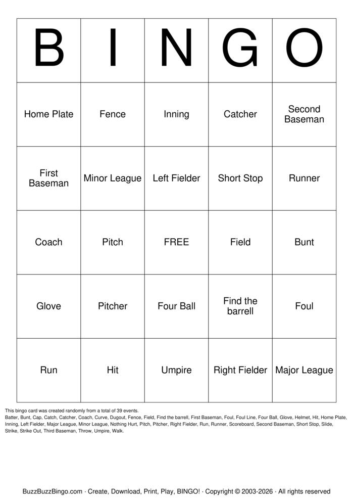 Download Free Baseball Bingo Cards