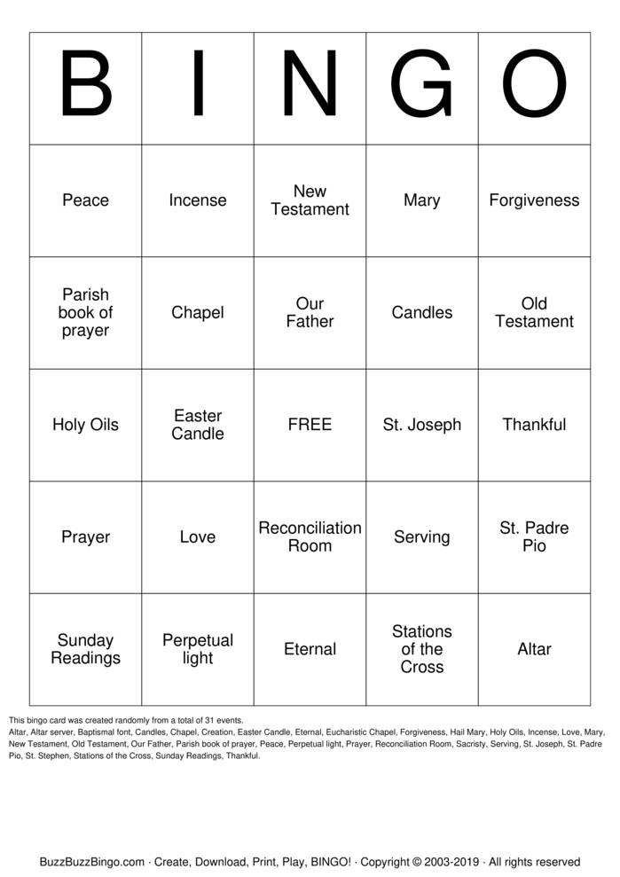 Download Free Bible Bingo Cards Download Free Bible Bingo Cards