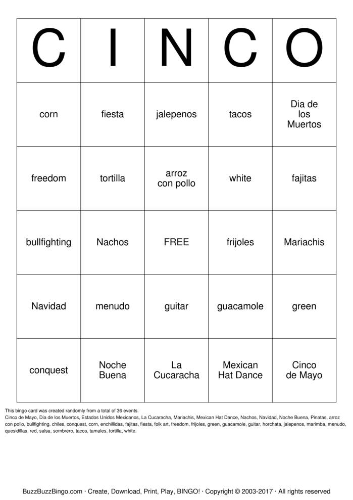 Free Printable Cinco De Mayo Bingo Cards - Printable Word Searches