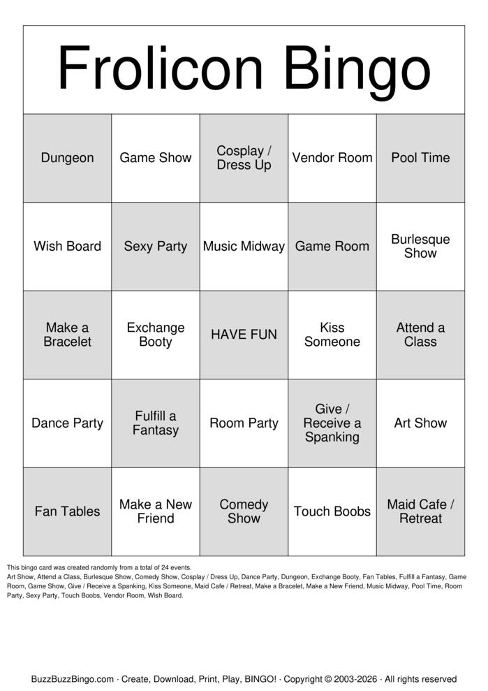 Download Free Frolicon Bingo Bingo Cards