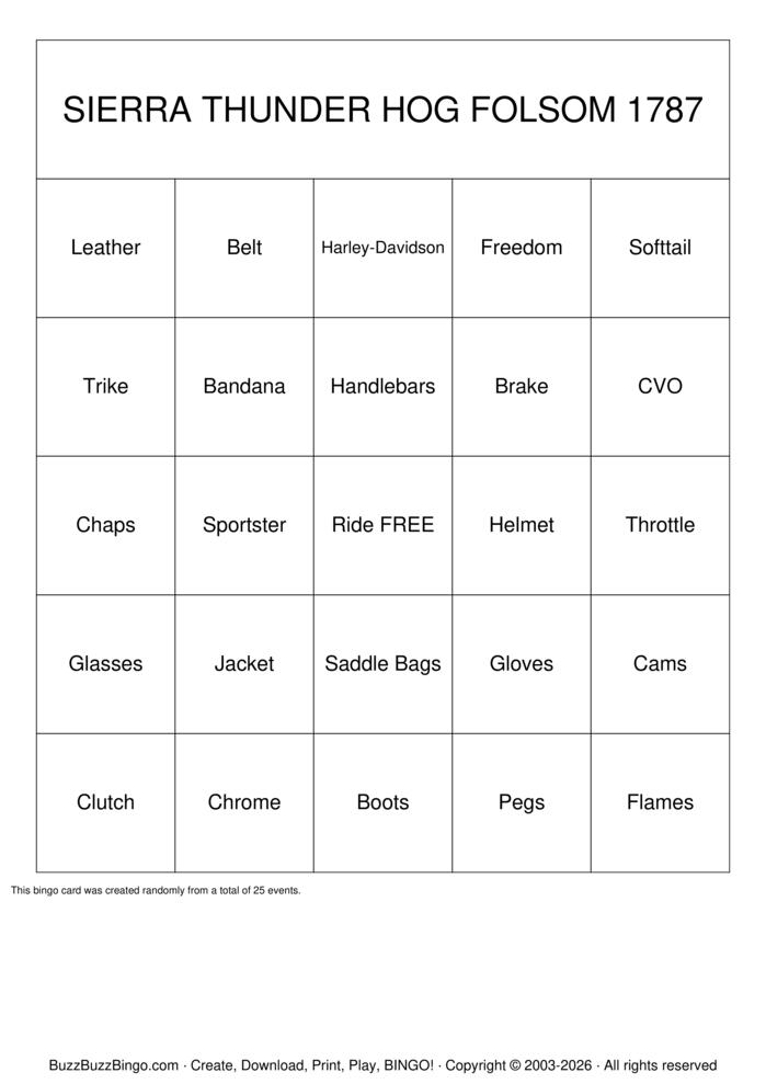 Download Free Harley-Davidson Bingo Cards Download Free Harley-Davidson Bingo Cards