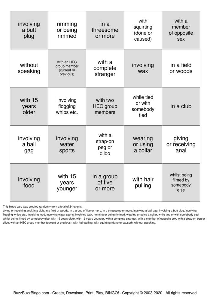 Download Free I've had sexual activity... Bingo Cards