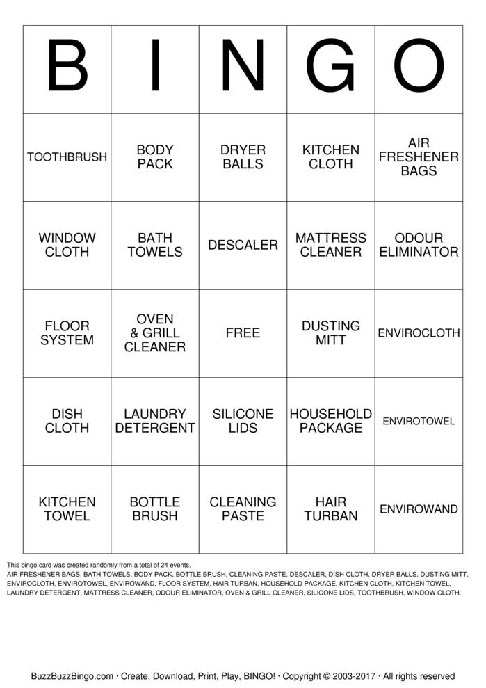 NORWEX Bingo Cards to Download, Print and Customize!