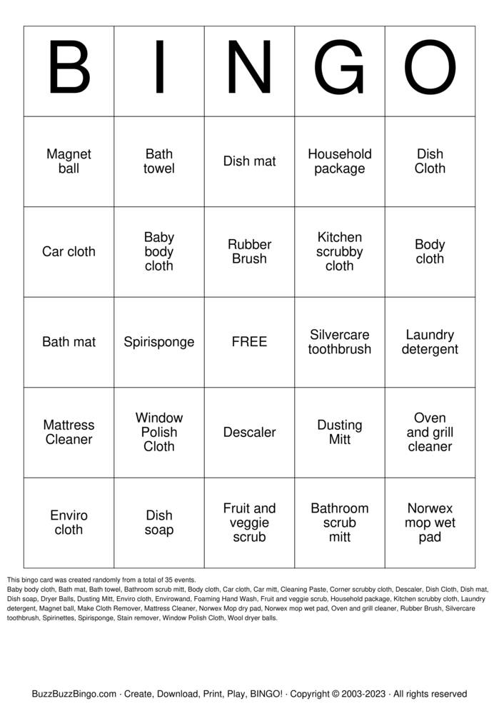 Download Free NORWEX BINGO Bingo Cards