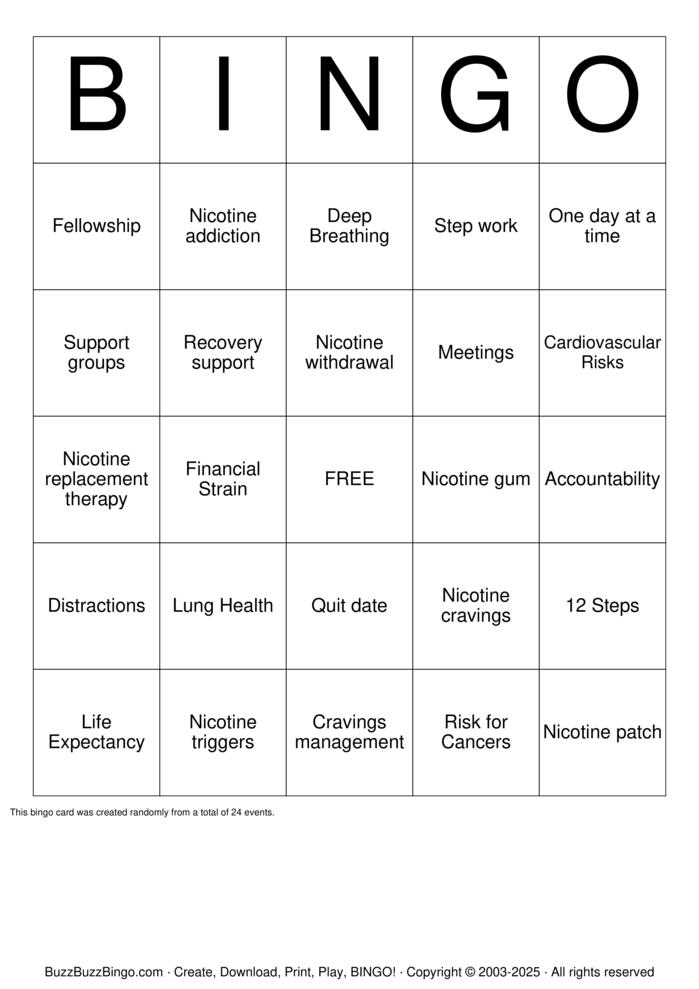 Download Free Nicotine Bingo Cards Download Free Nicotine Bingo Cards