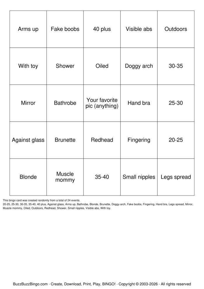 Download Free Nude Bingo Bingo Cards