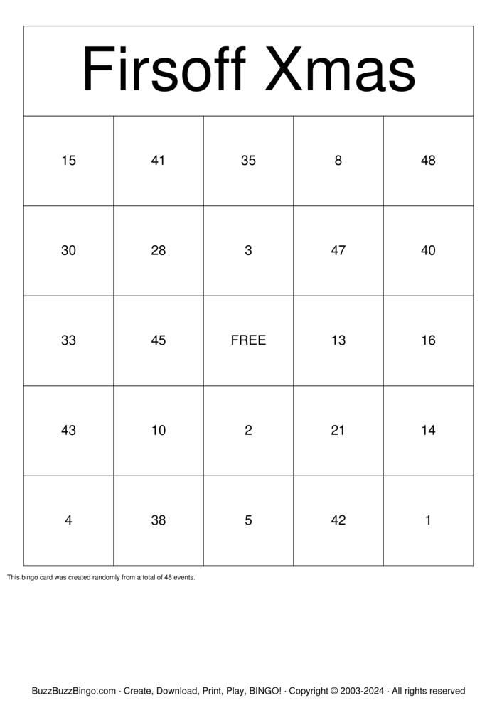 Download Free Numbers 1-48 Bingo Cards
