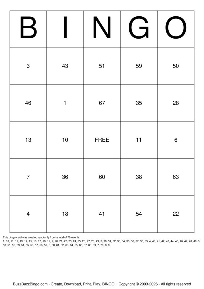 Download Free Numbers 1-70 Bingo Cards