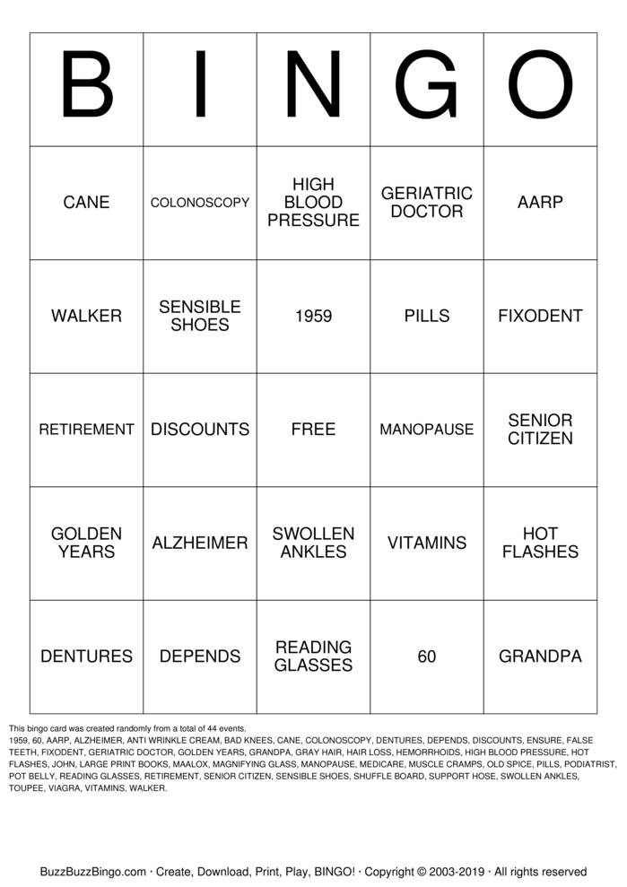 Download Free OVER THE HILL Bingo Cards Download Free OVER THE HILL Bingo Cards