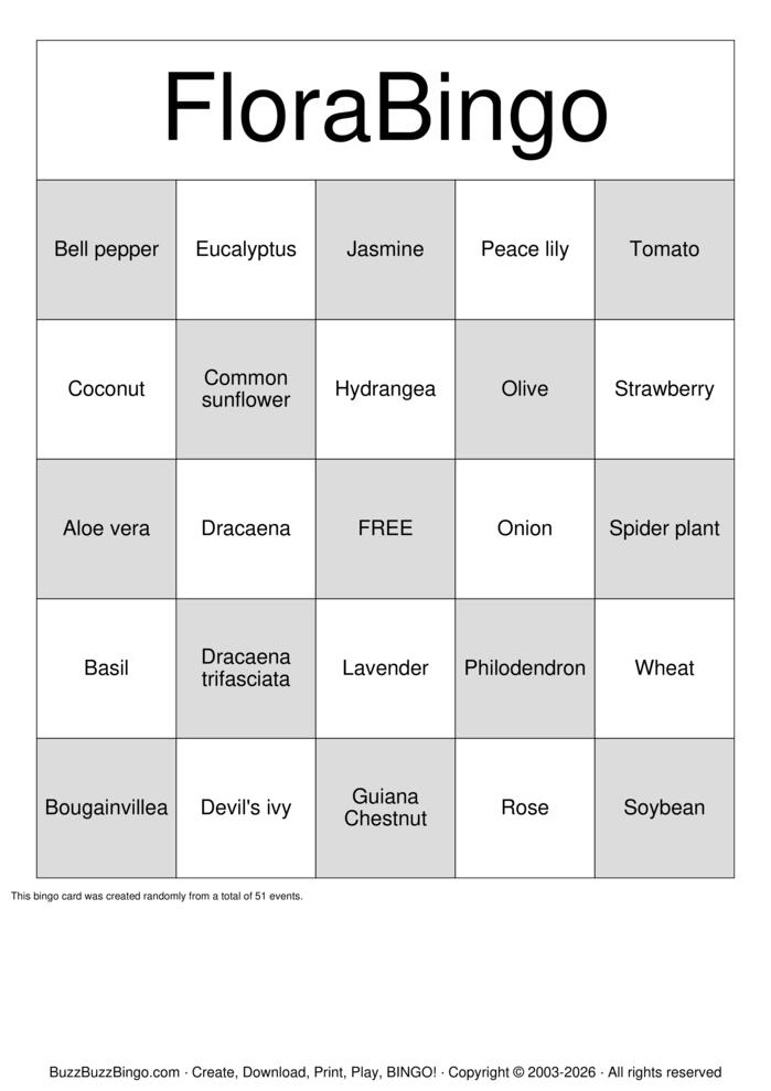 Download Free Types of Plants Bingo Cards