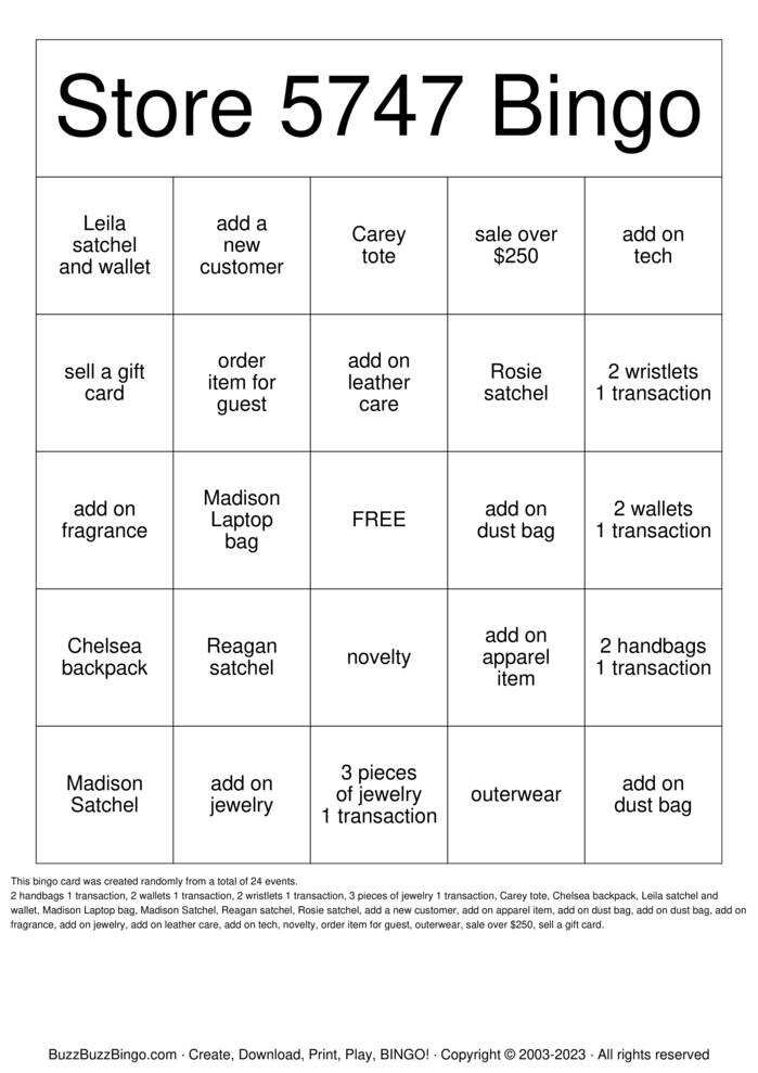 Download Free kate spade Bingo Cards