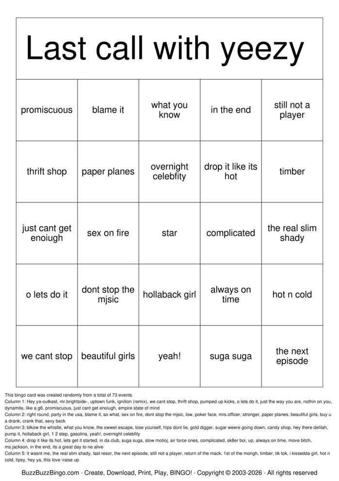 Download Free 2000s Music Bingo Cards