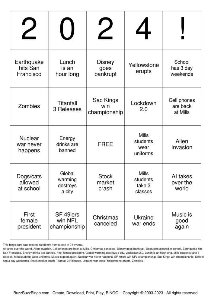 2024! Bingo Cards to Download, Print and Customize!