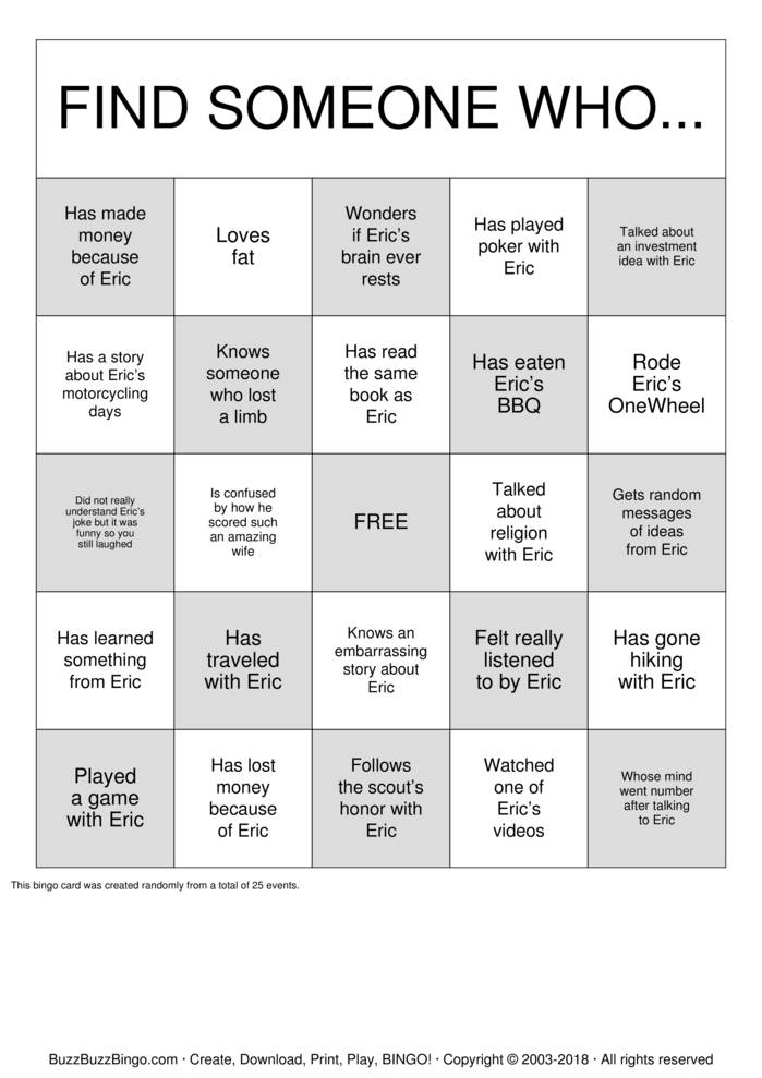 Download Free BINGO! WE ALL KNOW ERIC! Bingo Cards Download Free BINGO! WE ALL KNOW ERIC! Bingo Cards