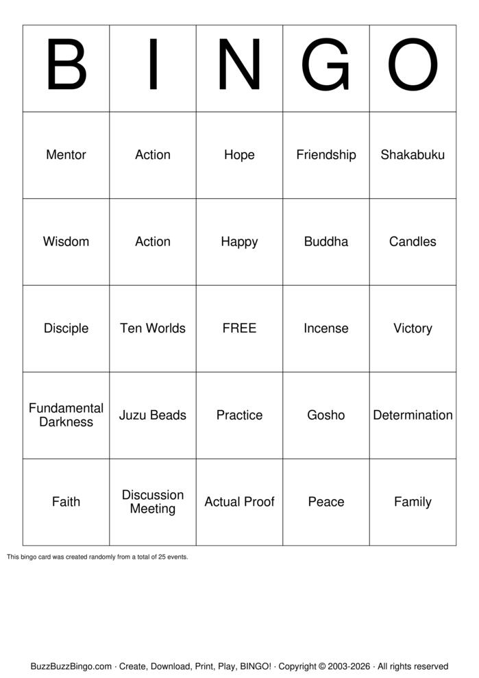 Download Free Buddhist game Bingo Cards
