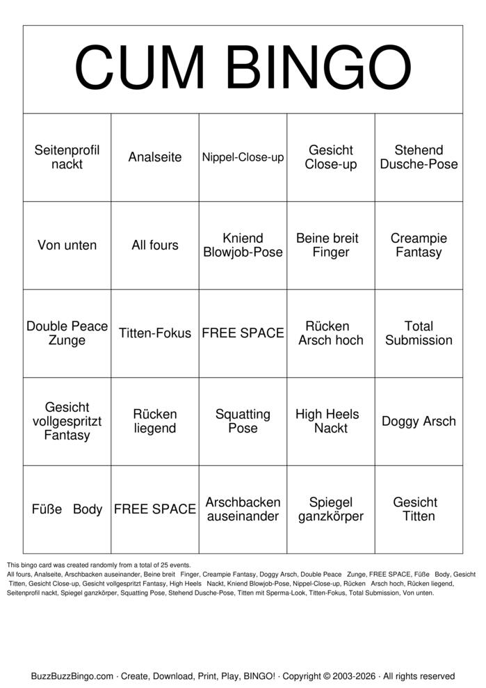 Download Free Cumshot Bingo Bingo Cards