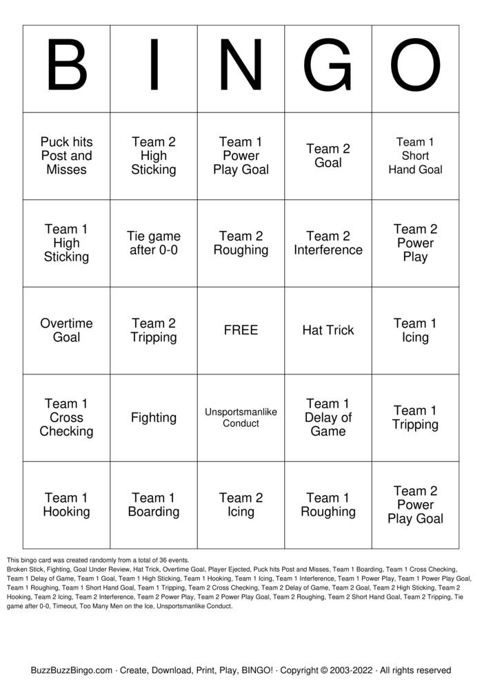 Hockey Bingo Cards to Download, Print and Customize!