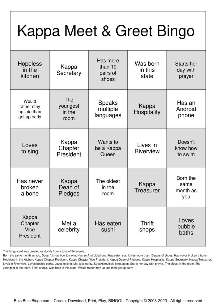Download Free KAPPA Meet & Greet BINGO Bingo Cards Download Free KAPPA Meet & Greet BINGO Bingo Cards