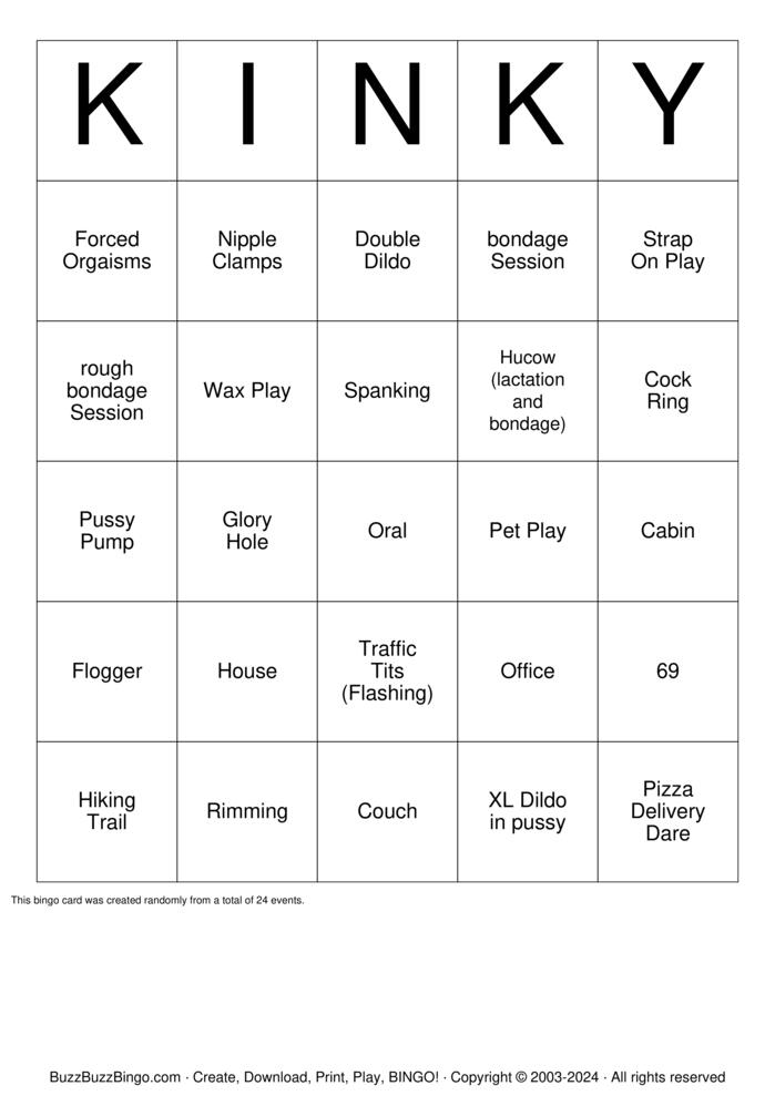 Download Free KINKY BINGO Bingo Cards