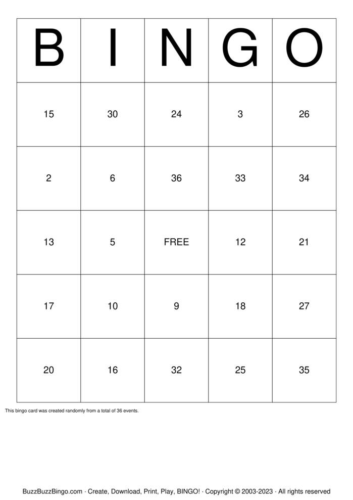 Download Free Numbers Bingo Cards