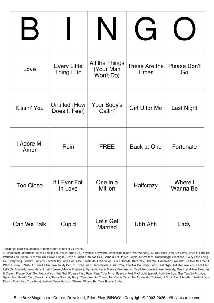 Download Free Slow Jams Titles Bingo Cards