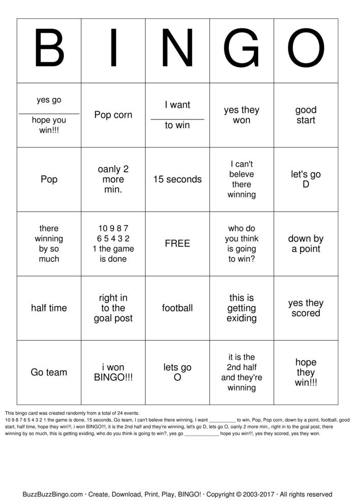 Superbowl Bingo Cards to Download, Print and Customize!