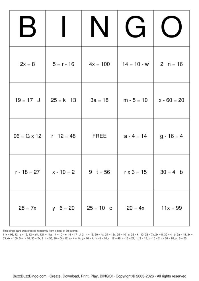 Download Free inverse operations Bingo Cards