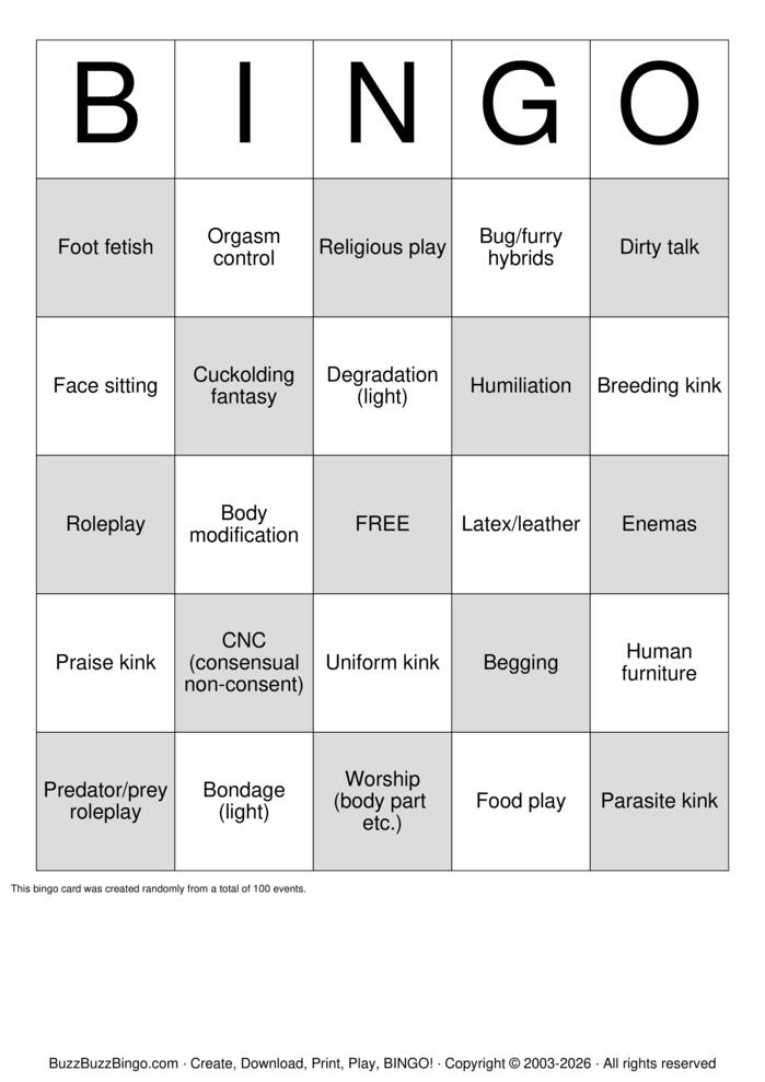 Download Free kink Bingo Cards Download Free kink Bingo Cards