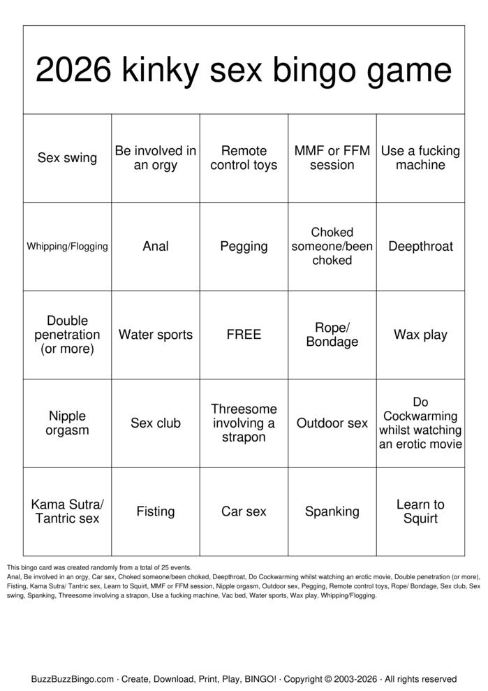 Download Free 2026 KINKY SEX BINGO Bingo Cards
