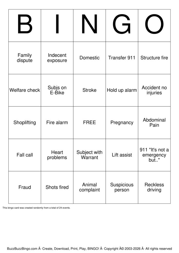 Download Free 911 Dispatcher Bingo Cards