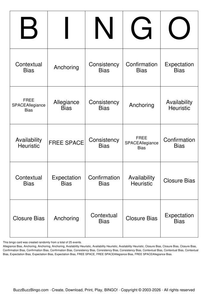 Download Free BIAS BINGO Bingo Cards Download Free BIAS BINGO Bingo Cards