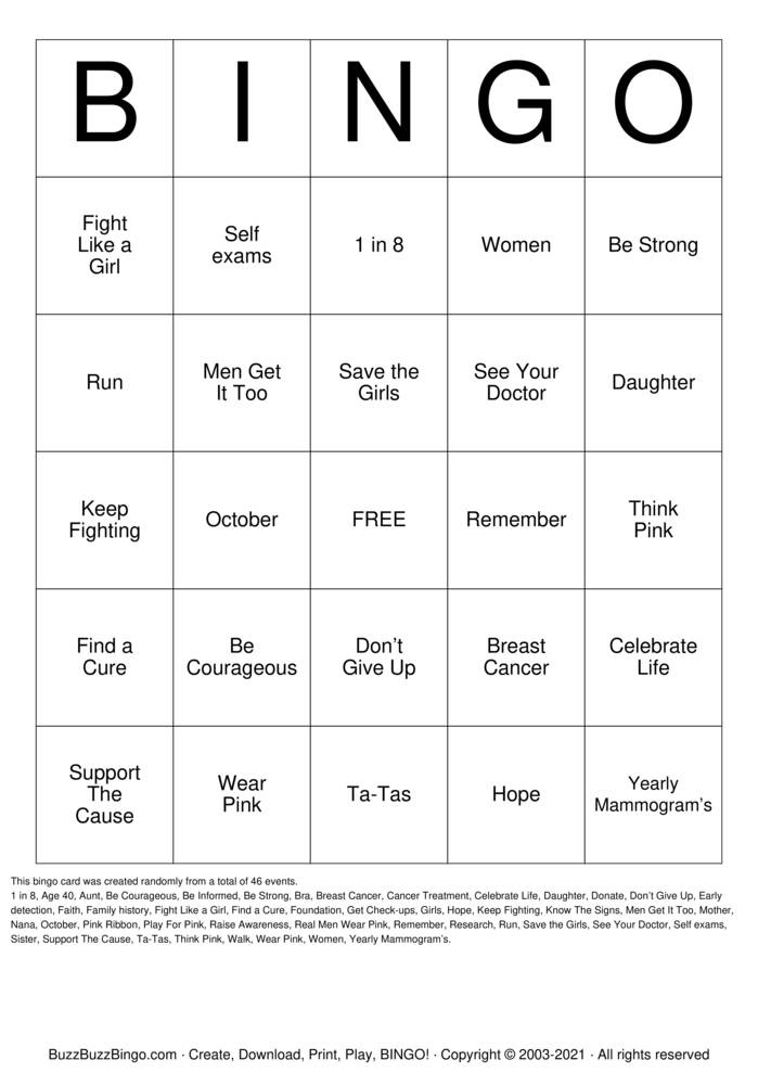 Breast Cancer Awareness Bingo Cards to Download, Print and Customize!