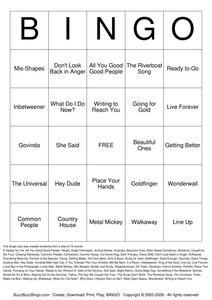 Download Free Britpop Anthems Titles Bingo Cards Download Free Britpop Anthems Titles Bingo Cards