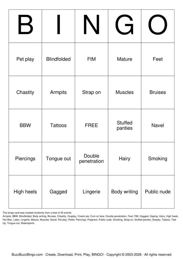Download Free Fetish Bingo Bingo Cards