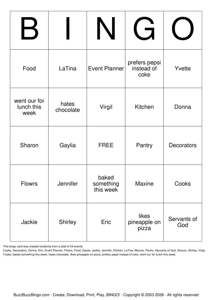 Download Free Hospitality  Bingo Cards