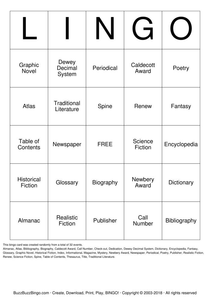 Library Lingo Bingo Cards to Download, Print and Customize!