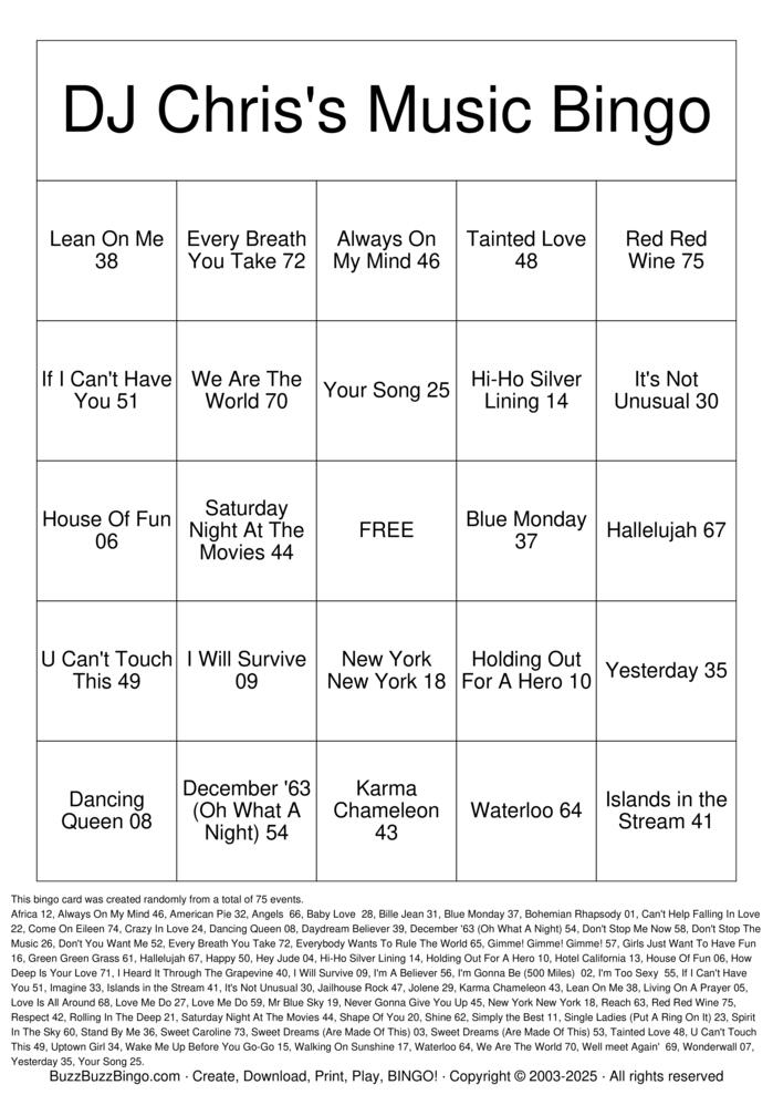 Download Free Music Bingo Bingo Cards Download Free Music Bingo Bingo Cards