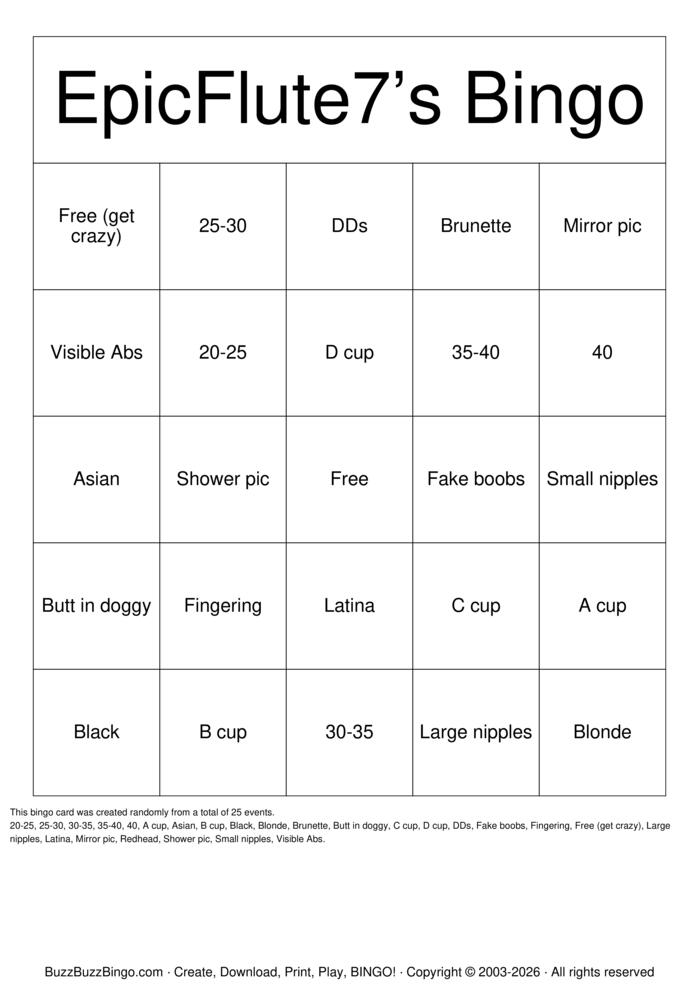Download Free Nude Bingo Bingo Cards