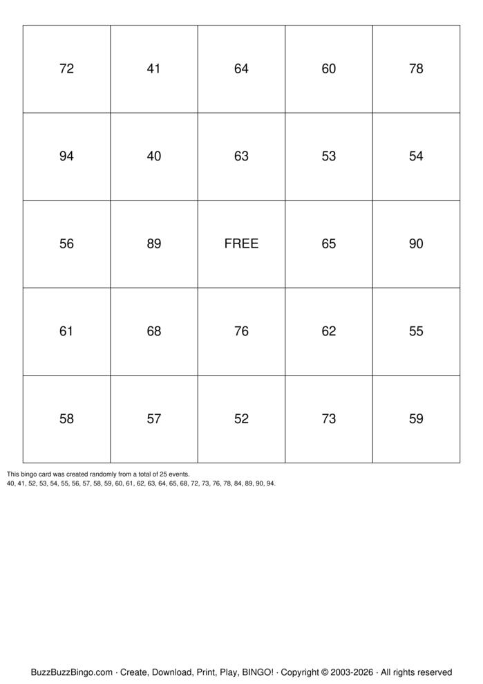 Download Free Numbers 40-100 Bingo Cards Download Free Numbers 40-100 Bingo Cards