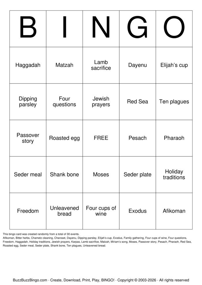 Download Free Passover Bingo Cards Download Free Passover Bingo Cards