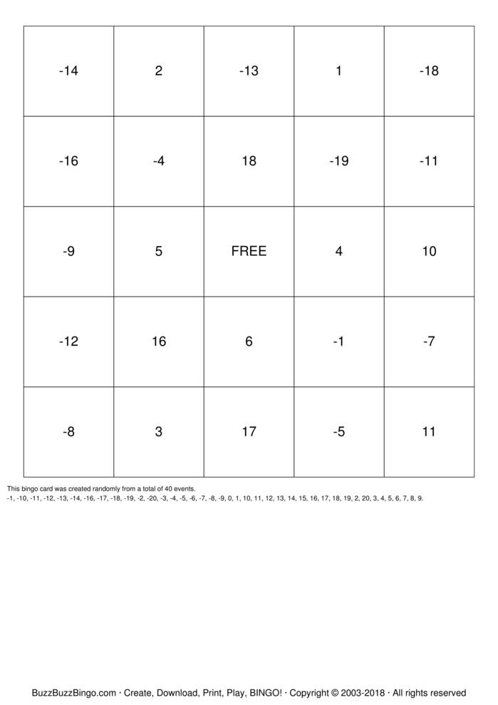 Download Free Adding/Subtracting Integers Bingo Cards Download Free Adding/Subtracting Integers Bingo Cards