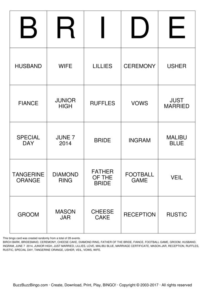 Bridal Shower Bingo Cards to Download, Print and Customize!