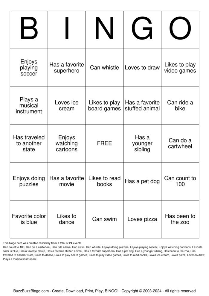 Download Free Buddy Bingo Bingo Cards