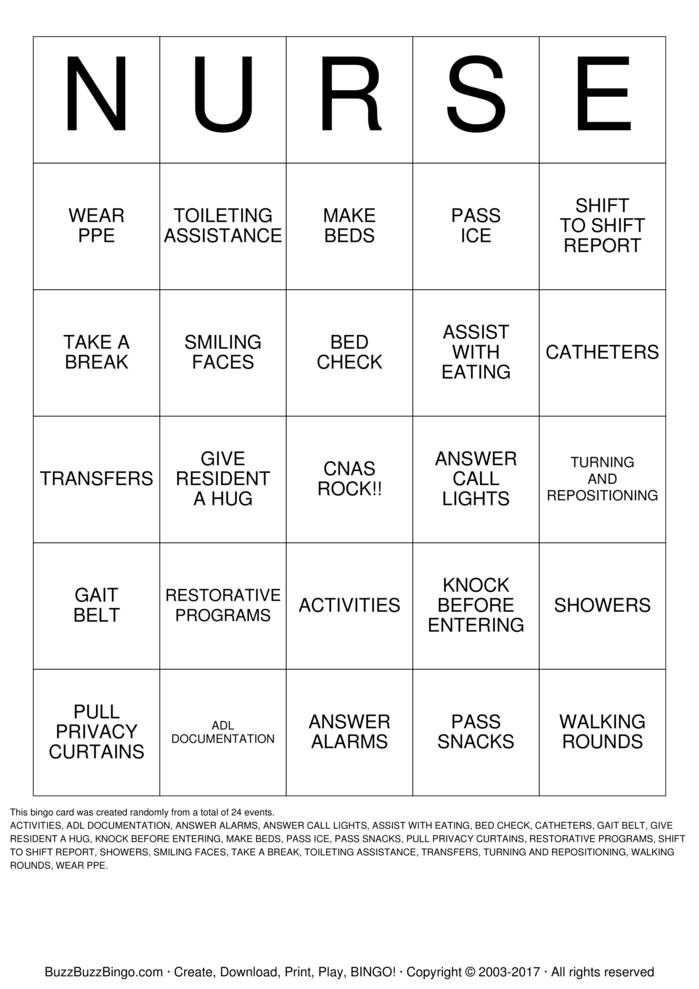 Download Free CNA Bingo Cards