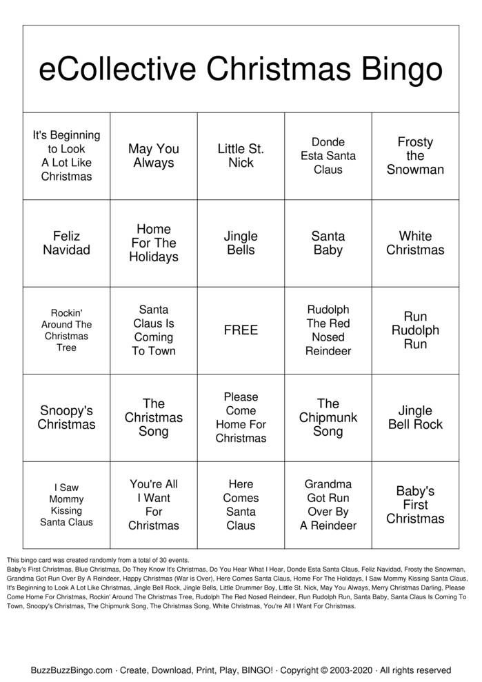 Christmas Songs Bingo Cards to Download, Print and Customize!
