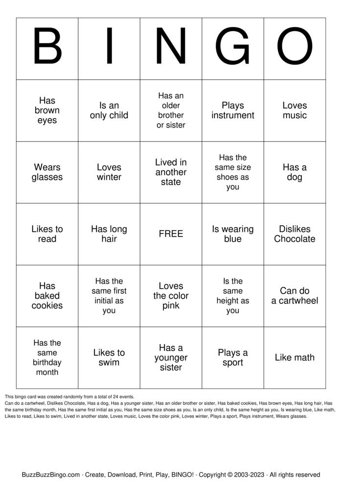 Find a friend... Bingo Cards to Download, Print and Customize!